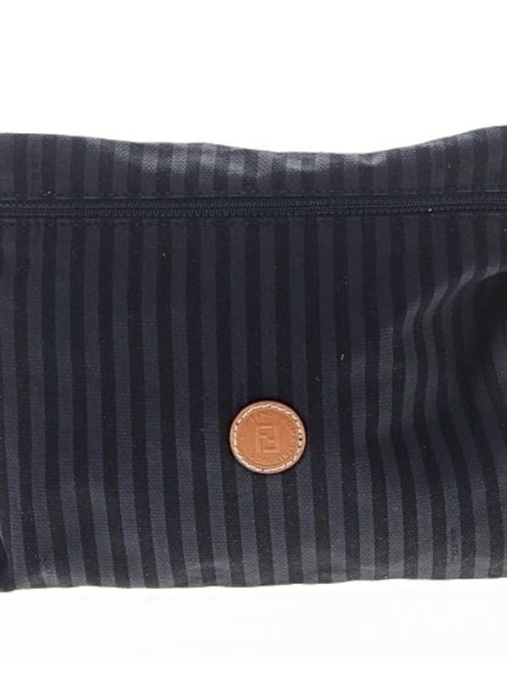Fendi 🔥Black Striped Toiletry Bag with Brown Leather Logo Patch🔥